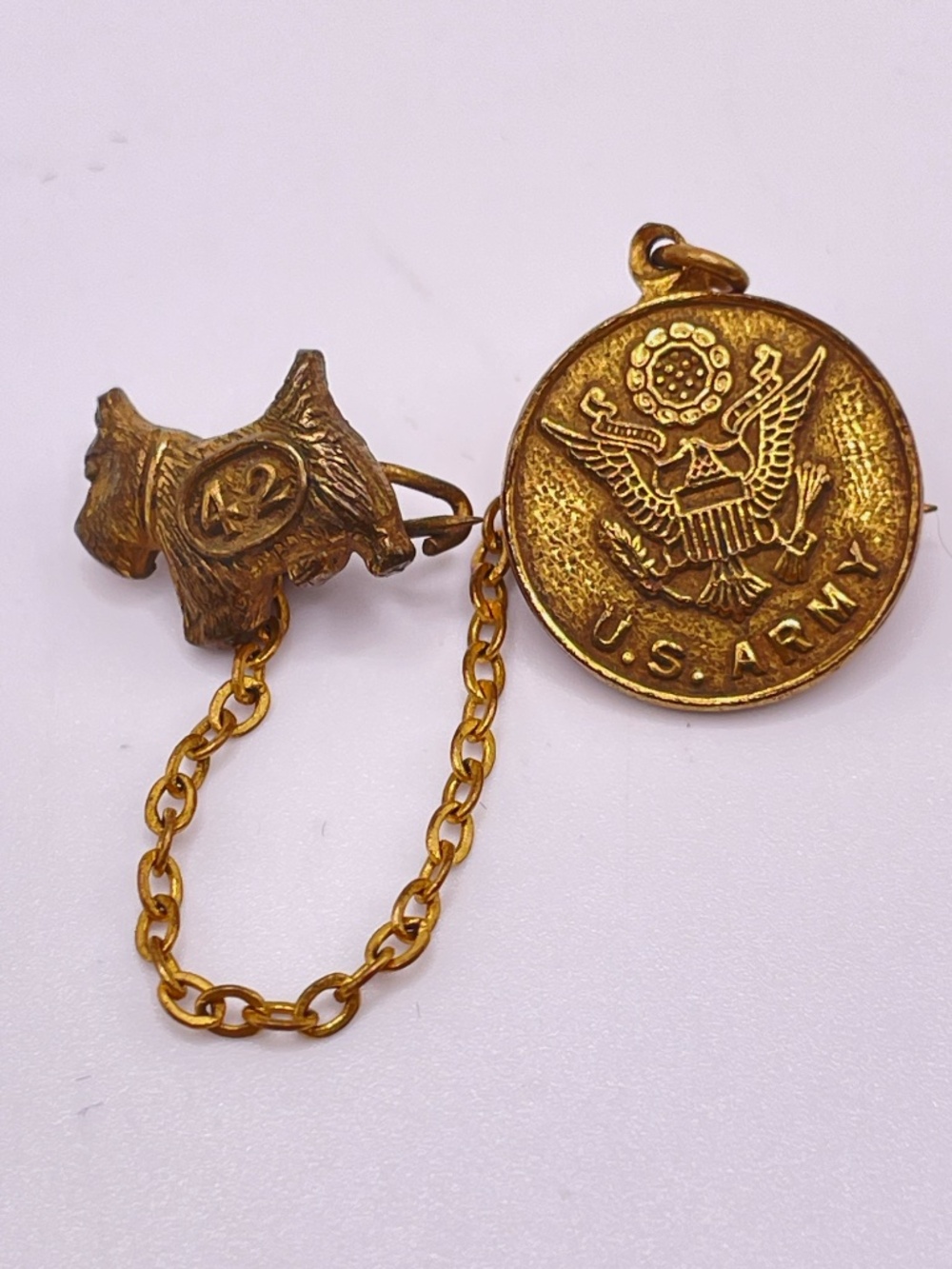 Vintage Original US Army Chatelaine Sweetheart Pin WW II 42 Scottie Dog